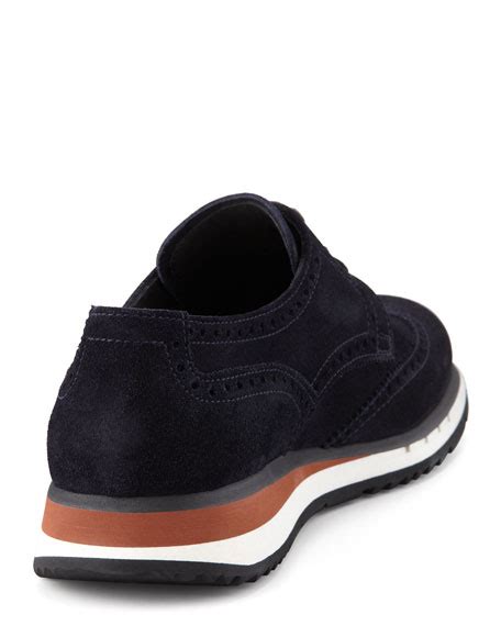 prada blue wing tip|Prada Suede Wingtip Sneaker, Blue .